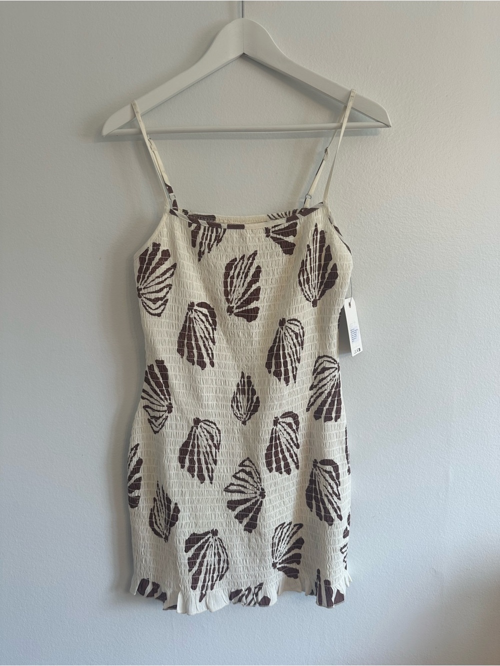 Mini Slip Dress with Brown Shell Print